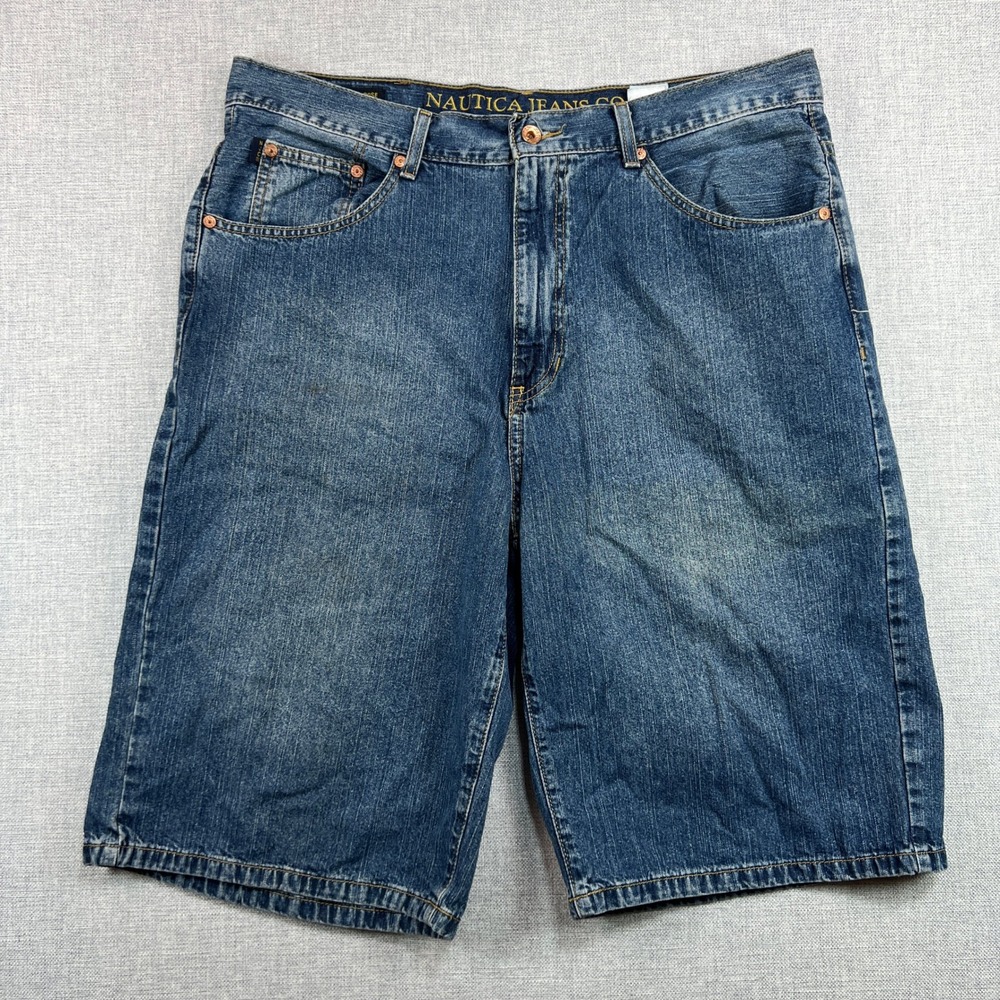 Vintage Y2K Nautica Jeans Co. Denim Shorts Mens 36x12.5" Blue Jorts Baggy Long